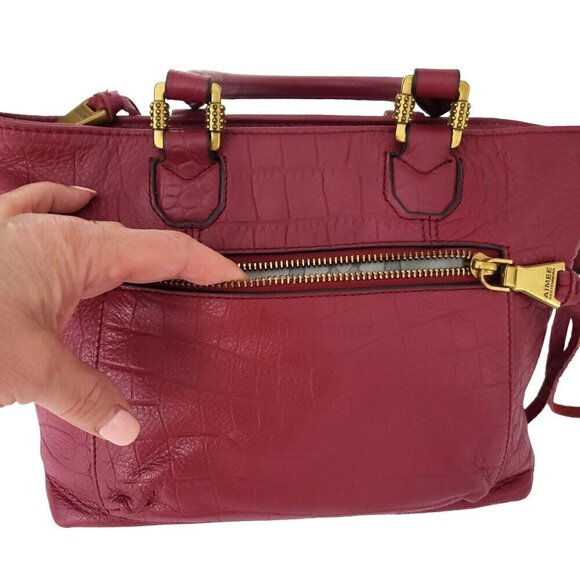 Aimee Kestenberg Pink Pebble Leather Croc Embossed Satchel & Shoulder Tote Bag - Picture 8 of 16